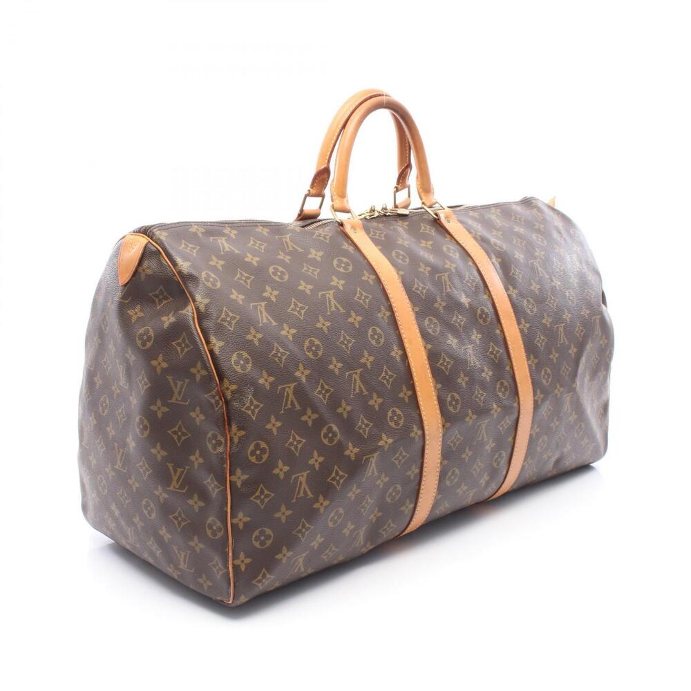 Louis Vuitton Monogram Bag Keepall Boston Brown Canvas Leather Brown
